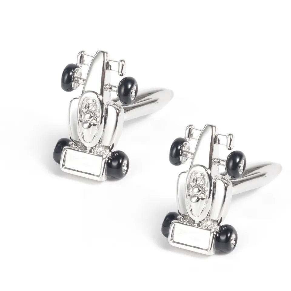Silver Racing Car Cufflinks