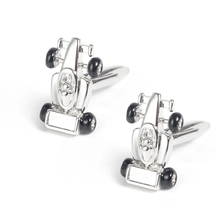 Silver Racing Car Cufflinks