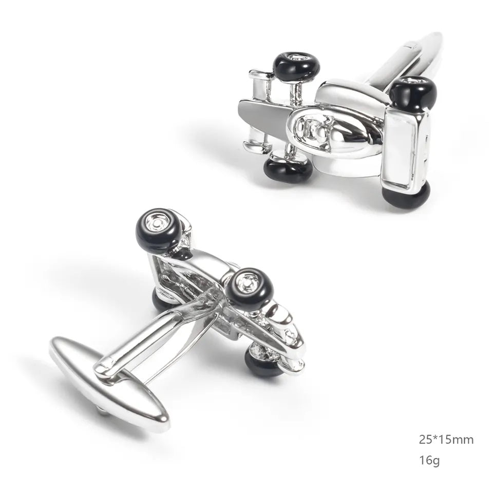 Silver Racing Car Cufflinks