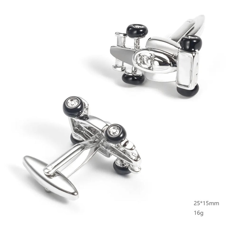 Silver Racing Car Cufflinks