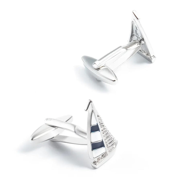 White and Blue Enamel Sailing Yacht Cufflinks