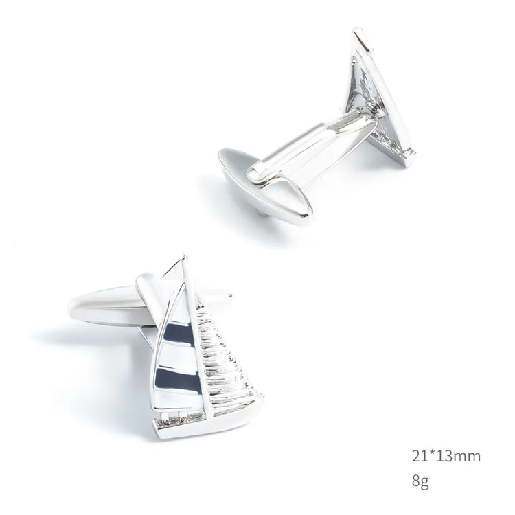 White and Blue Enamel Sailing Yacht Cufflinks