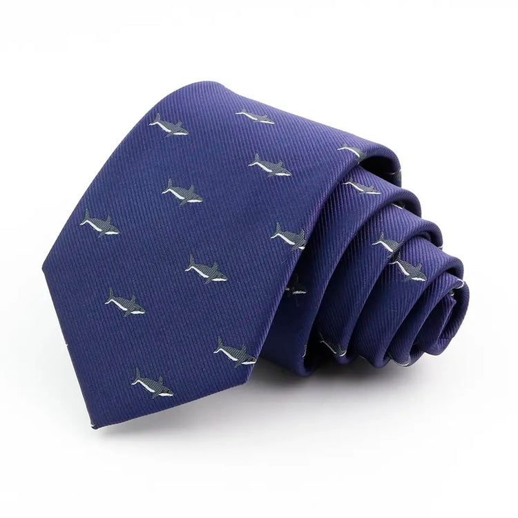 8cm Classic Navy Blue Shark Print Tie
