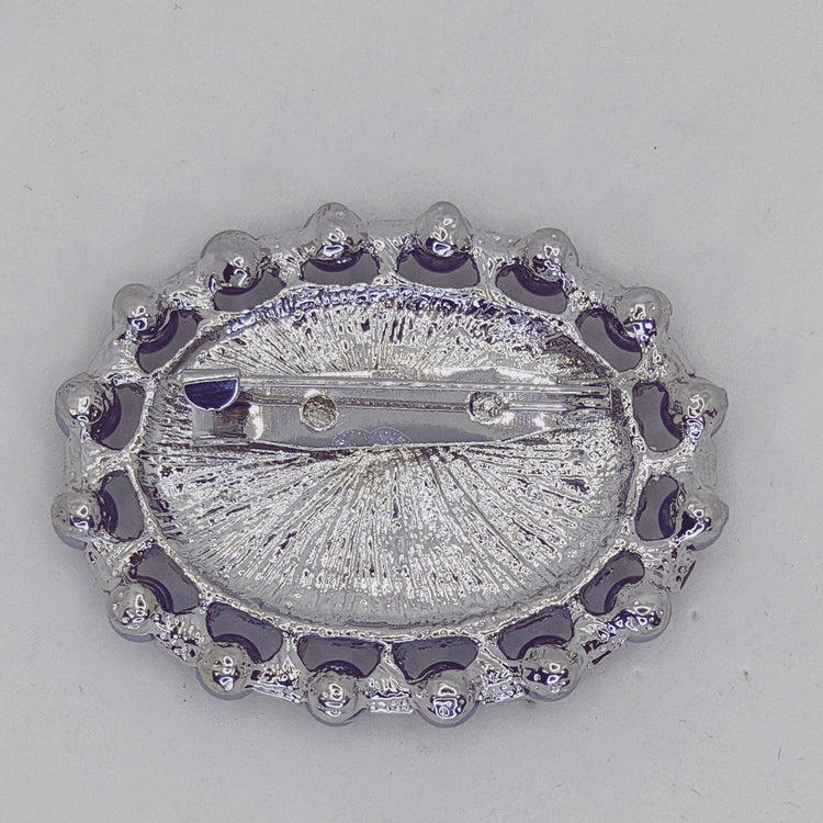 Grey Pearl Blue Enamel Elephant Brooch