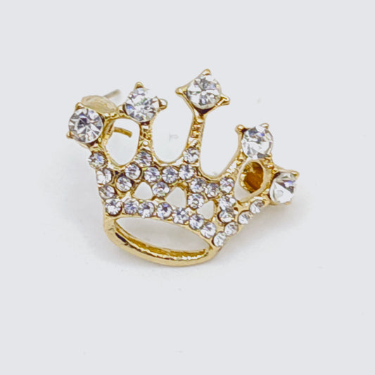 Gold Tone White Stone Crown Brooch