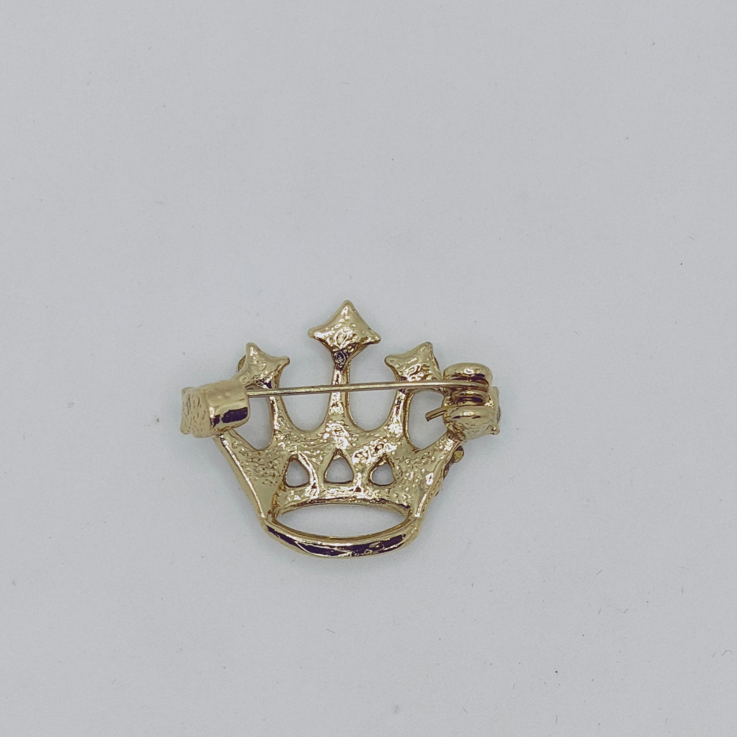 Gold Tone White Stone Crown Brooch