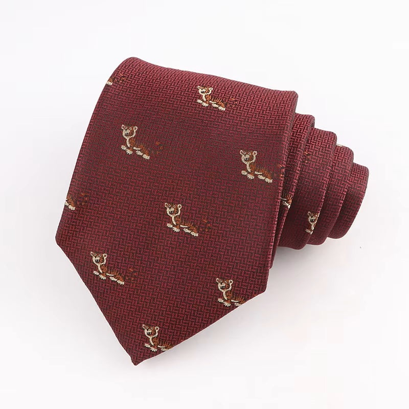 Burgundy Tiger Patterned Tie