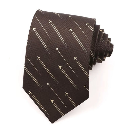 Black tie with airplane pattern on a white background