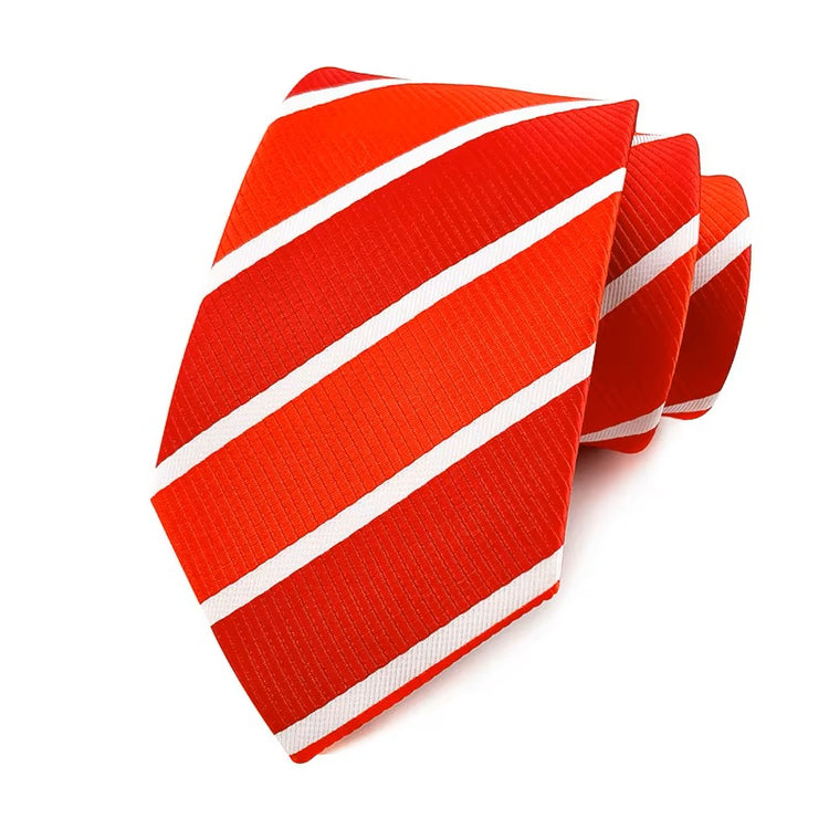 Red striped tie on a white background