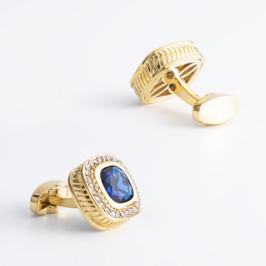 Royal Azure Gold Cufflinks with Crystal Halo