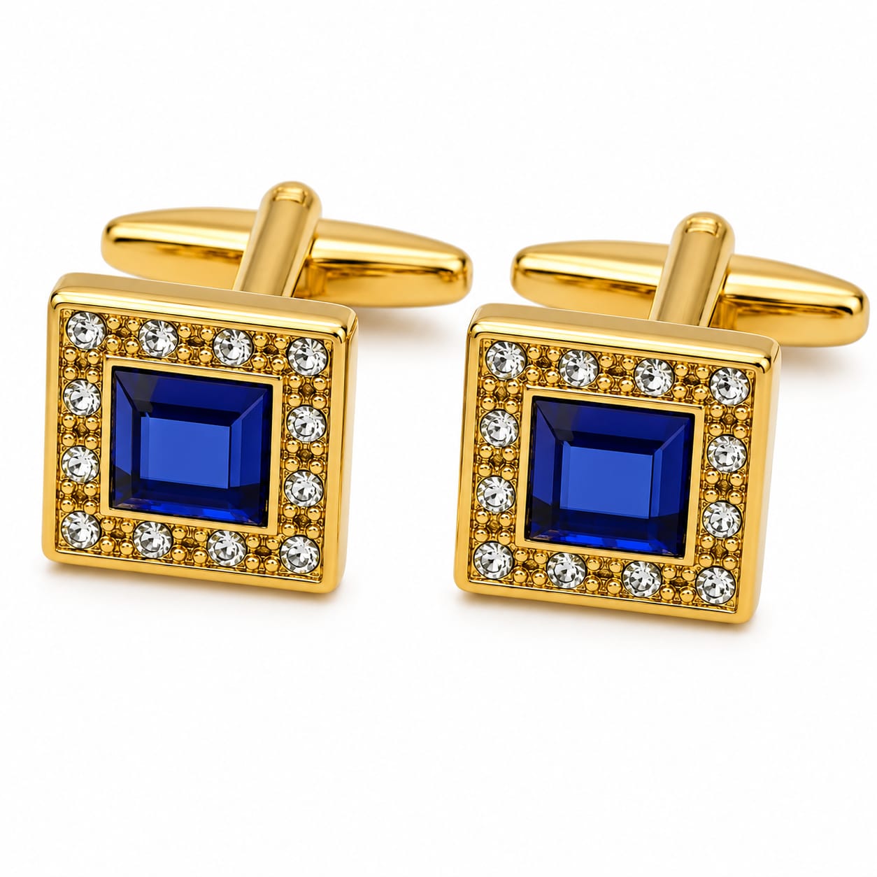 Sapphire Blue Square Crystal Cufflinks