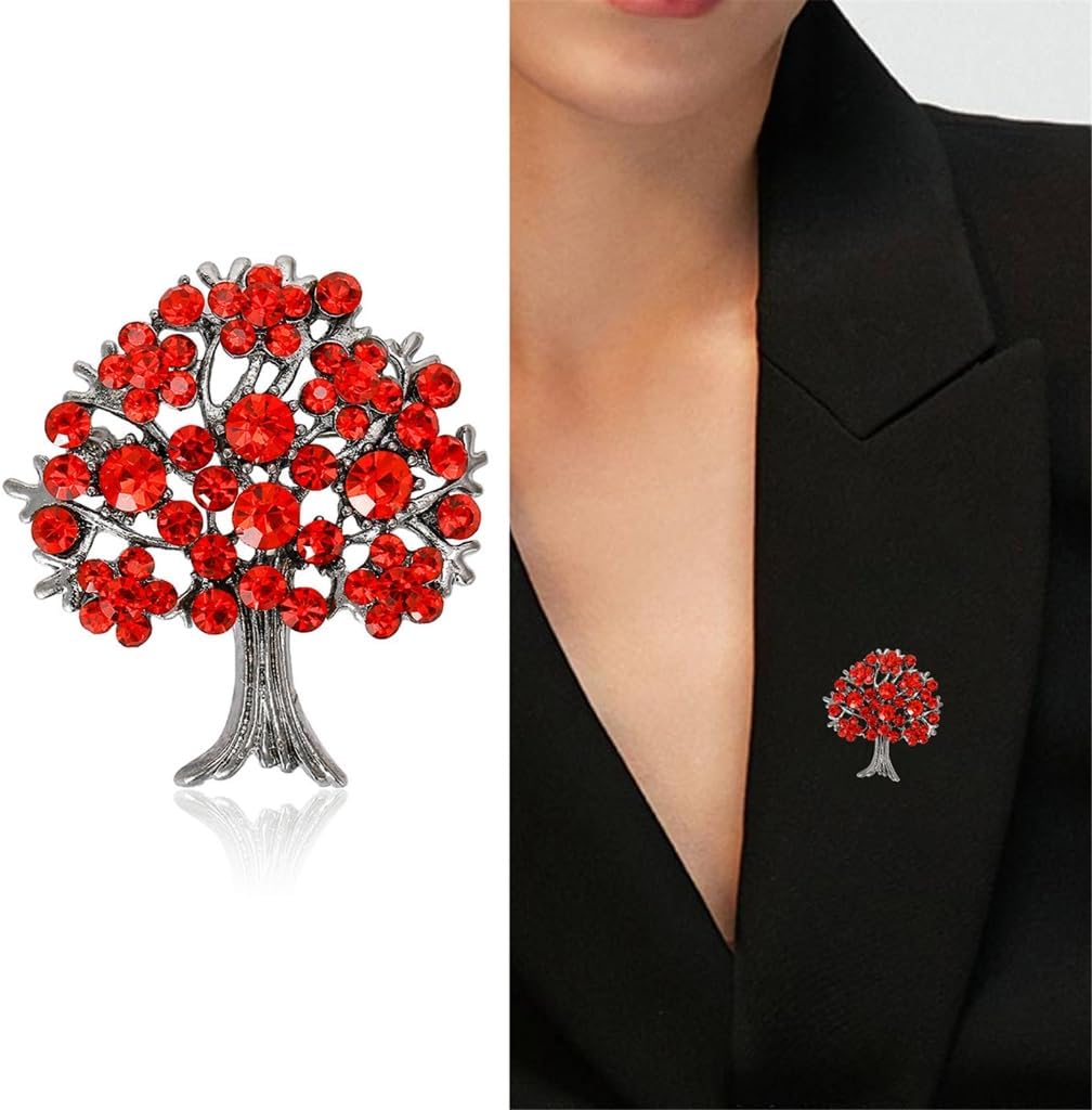 Tree of Life Red Crystal Brooch