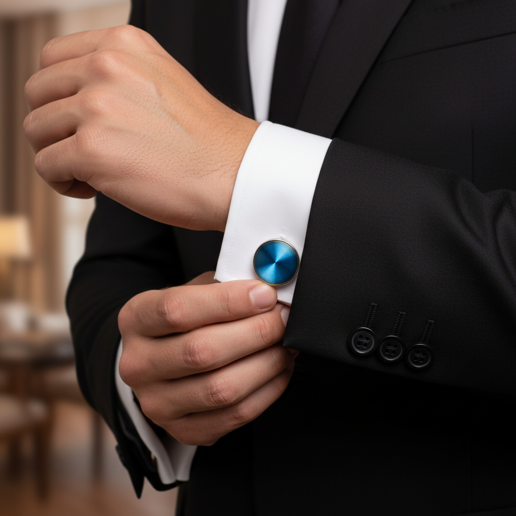 Sky Blue Classic Round Cufflinks