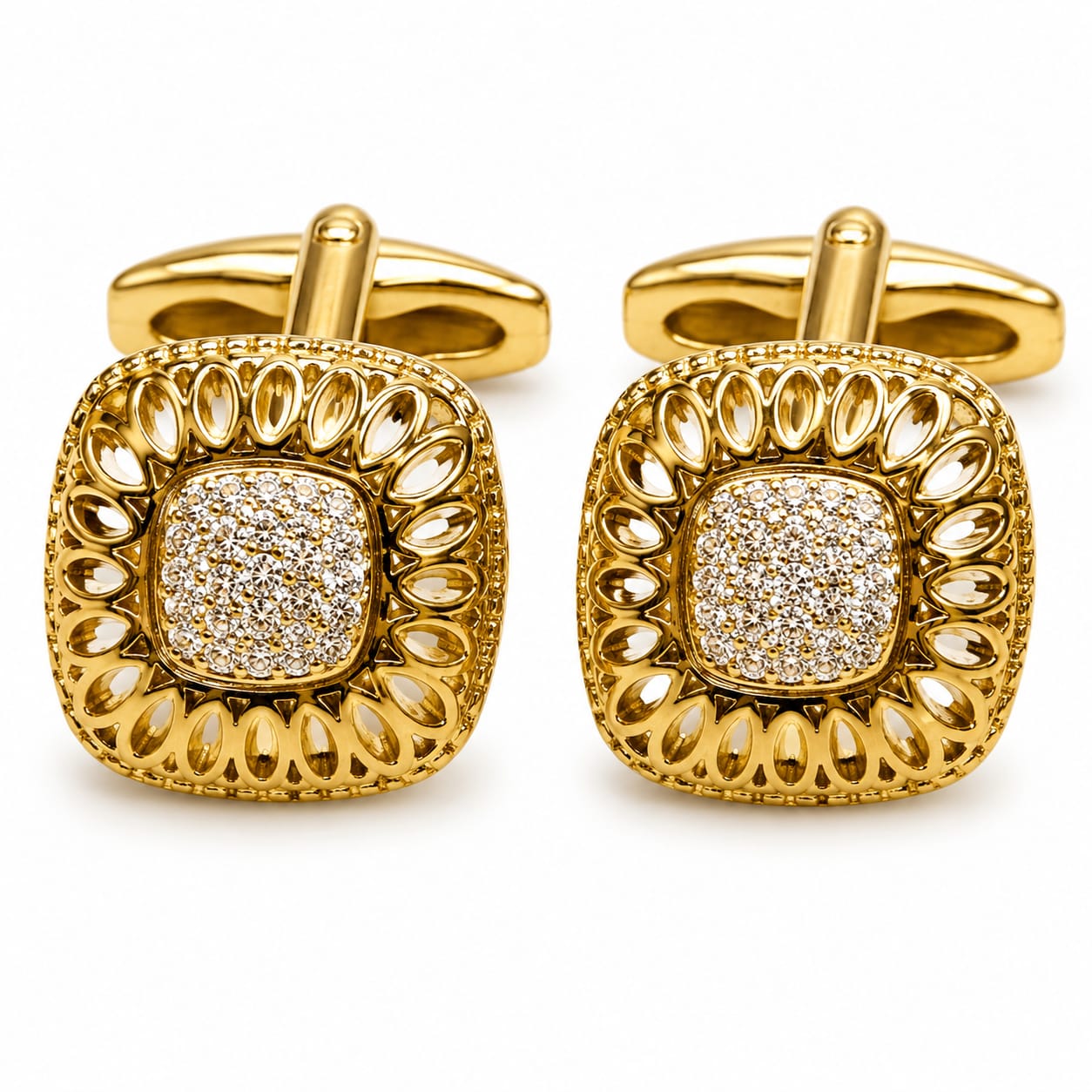Golden Ornate Square Crystal Cufflinks