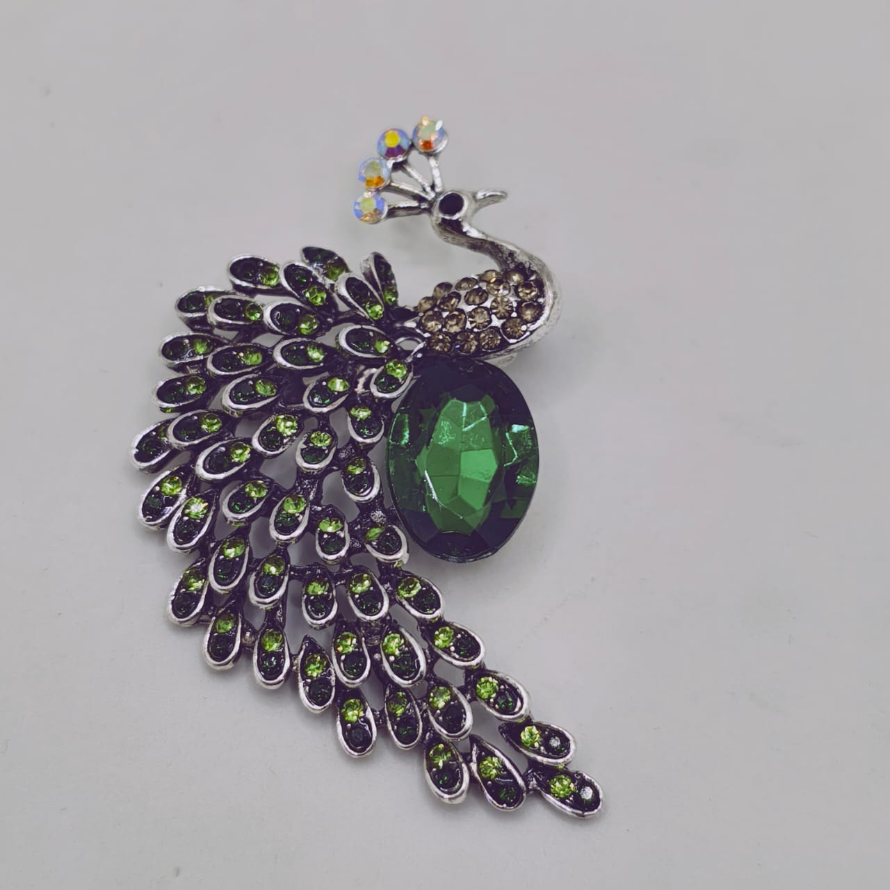 Crystal Peacock Brooch