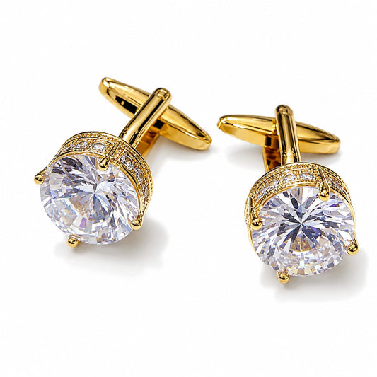 White Diamond Brilliant Round Solitaire Cufflinks