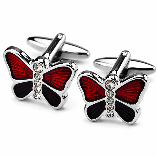 Red Butterfly Enamel Elegant Cufflinks