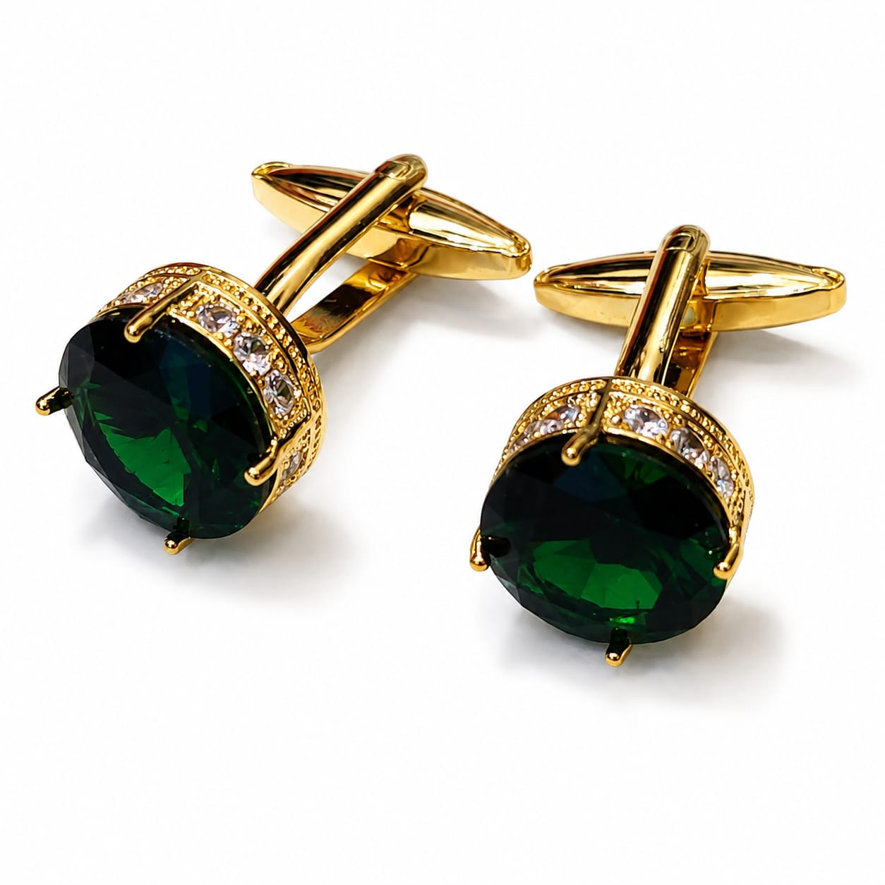 Emerald & Diamond Geometric Round Cufflinks
