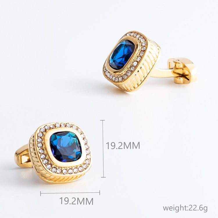 Royal Azure Gold Cufflinks with Crystal Halo