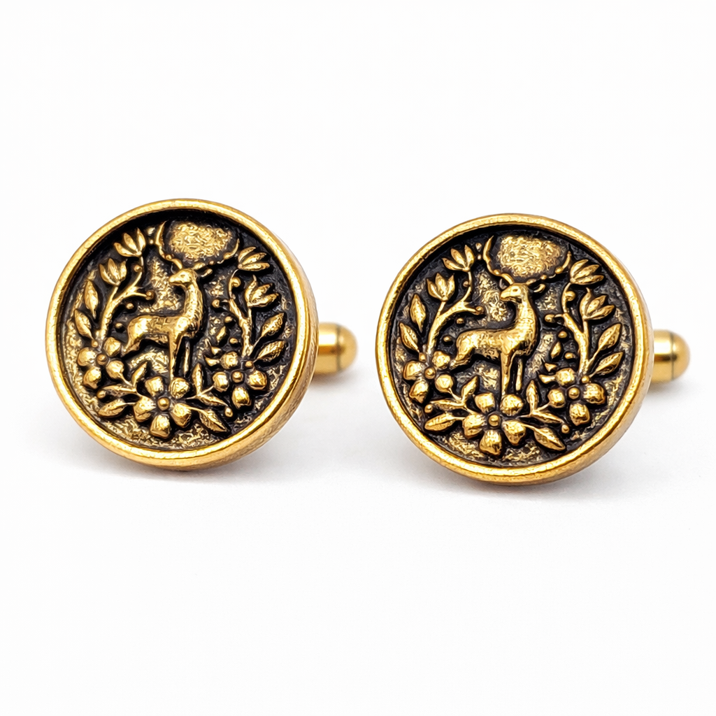 Mrigraj Antique Gold Cufflinks