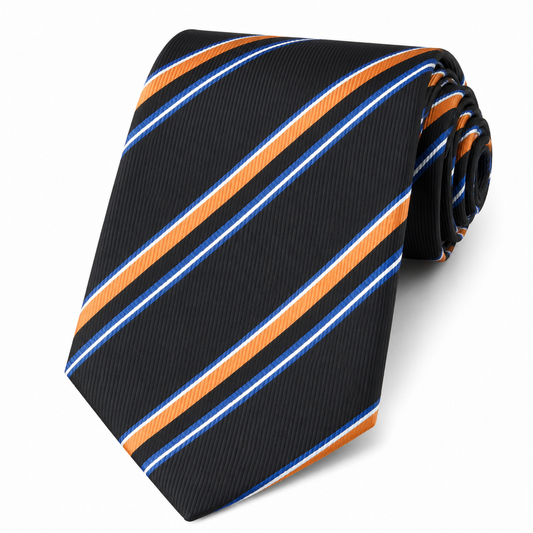 The Agni Black, Orange & Royal Blue Triple Stripe Tie - Flat Lay