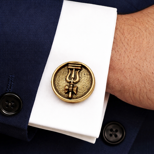 Mahadev Crest Antique Gold Cufflinks