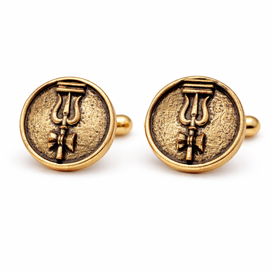 Mahadev Crest Antique Gold Cufflinks