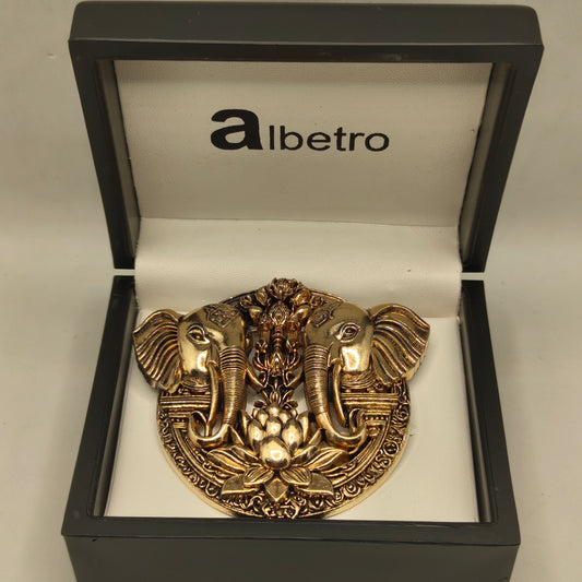 Twin Elephant Lotus Brooch – Antique Gold