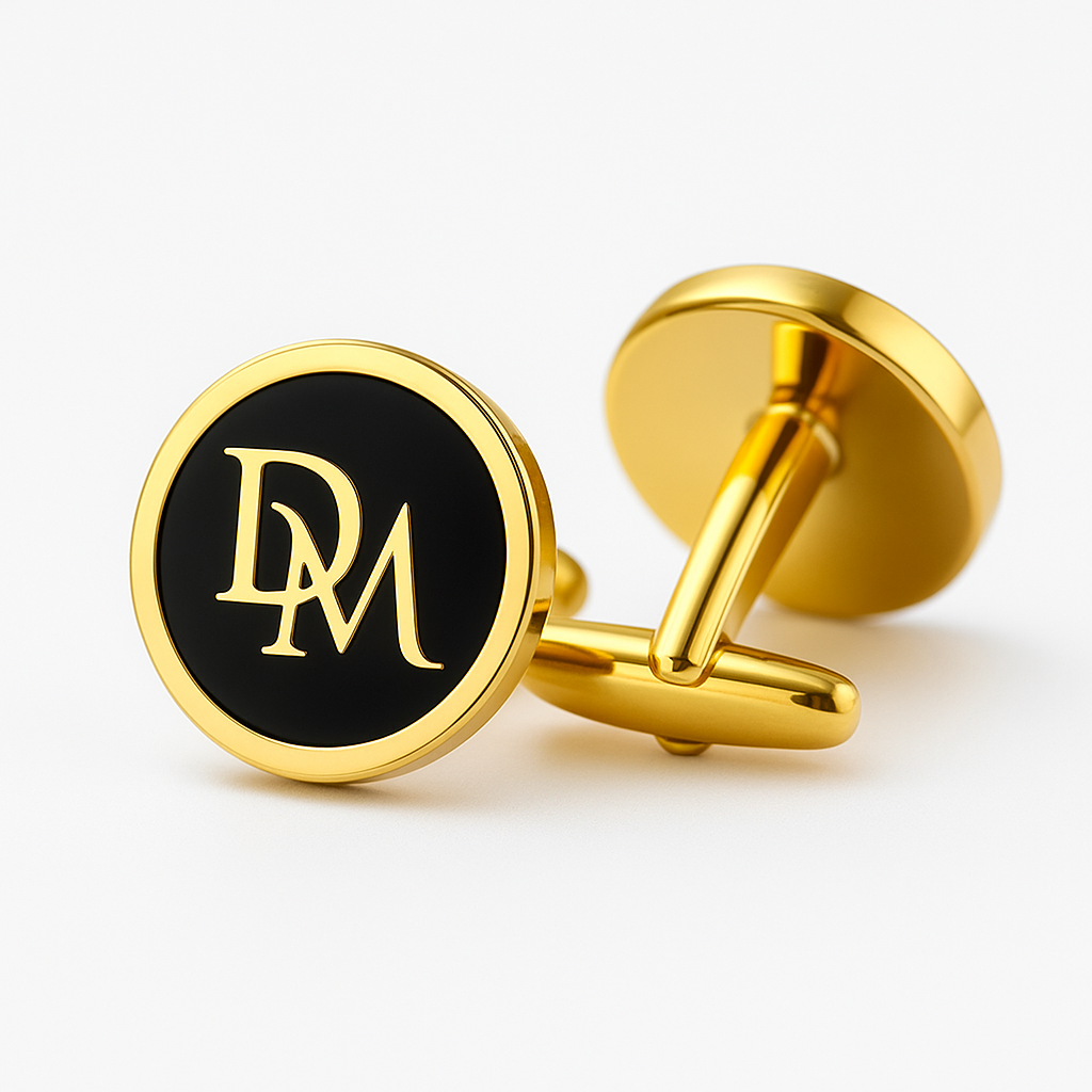 DM Signature Monogram Cufflinks – Gold & Black Enamel