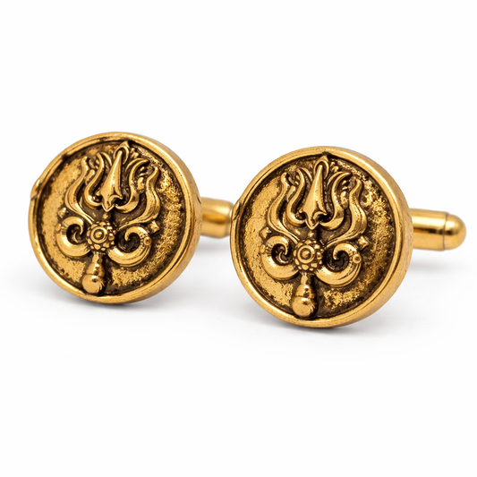 Mahadev Trishul Antique Gold Cufflinks