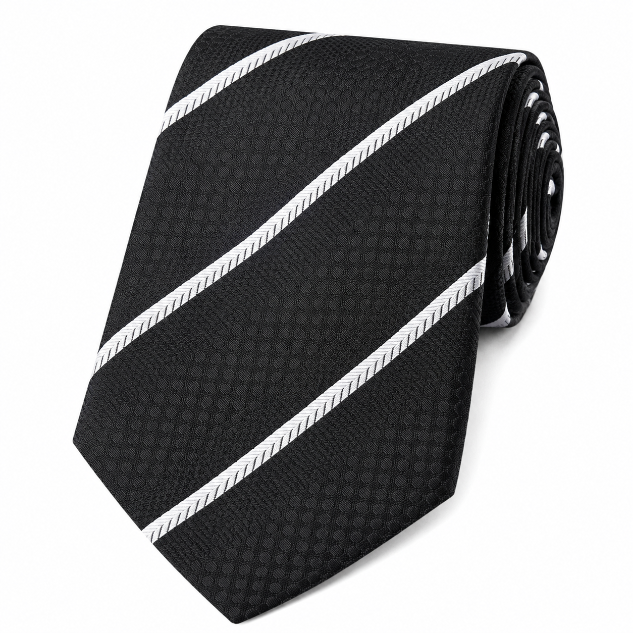 The Onyx Sentinel Black & Silver Double Stripe Tie - Flat Lay