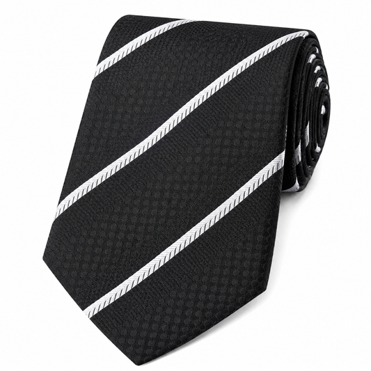 The Onyx Sentinel Black & Silver Double Stripe Tie - Flat Lay