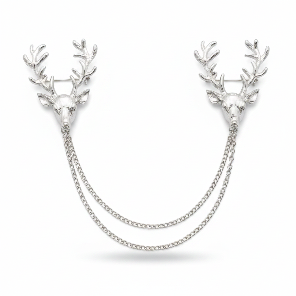 Stag Head Double Chain Brooch