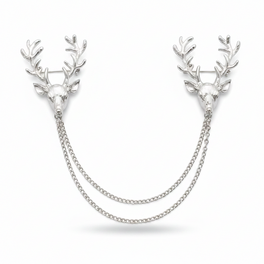 Stag Head Double Chain Brooch