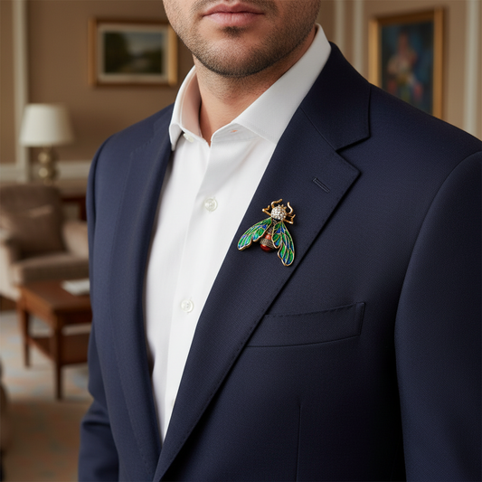 Regal Bee Brooch – Crystal Studded Enamel Pin