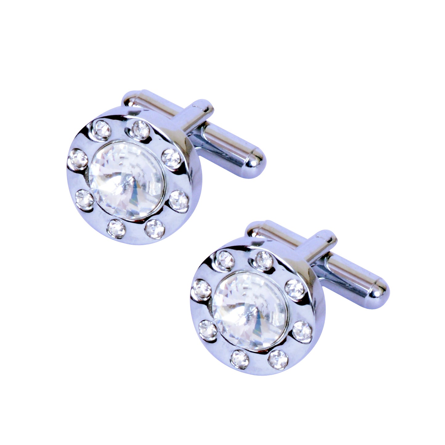 Silver-tone Round Shape Diamond Cufflinks for men - SHOPWITHSTYLE