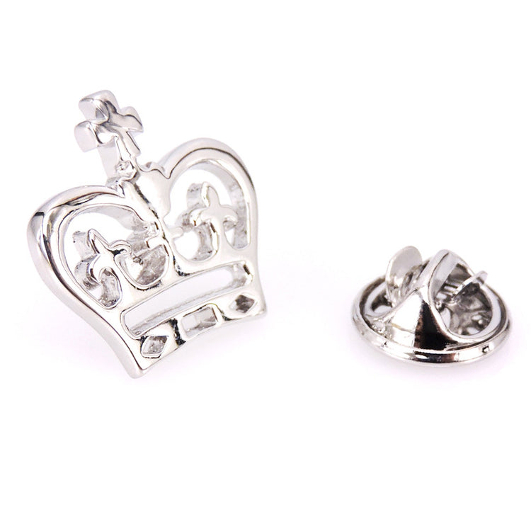 Silver tone King Crown Lapel Pin