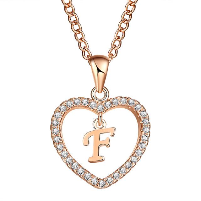 Albetro Romantic Rose Gold Color Cubic Zirconia Love Heart Crystal Pendant Letter Initials Necklace for Women - SHOPWITHSTYLE