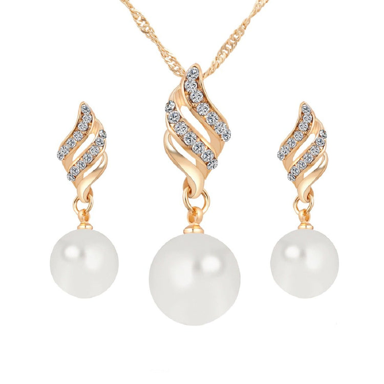 Crystal Gold Color Big Simulated Pearl Women Necklace Earrings - SHOPWITHSTYLE