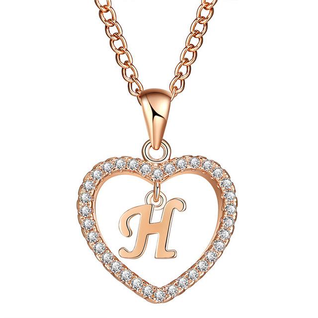 Albetro Romantic Rose Gold Color Cubic Zirconia Love Heart Crystal Pendant Letter Initials Necklace for Women - SHOPWITHSTYLE