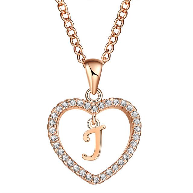 Albetro Romantic Rose Gold Color Cubic Zirconia Love Heart Crystal Pendant Letter Initials Necklace for Women - SHOPWITHSTYLE