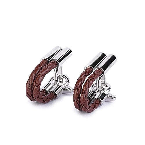 Leather Bradied Brown Metal Cuffinks for Men - SHOPWITHSTYLE