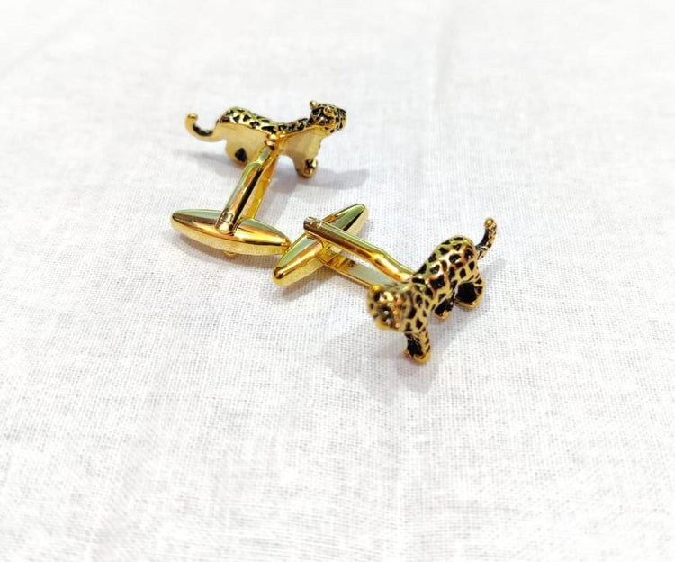 Gold Tone Leopard Cufflinks