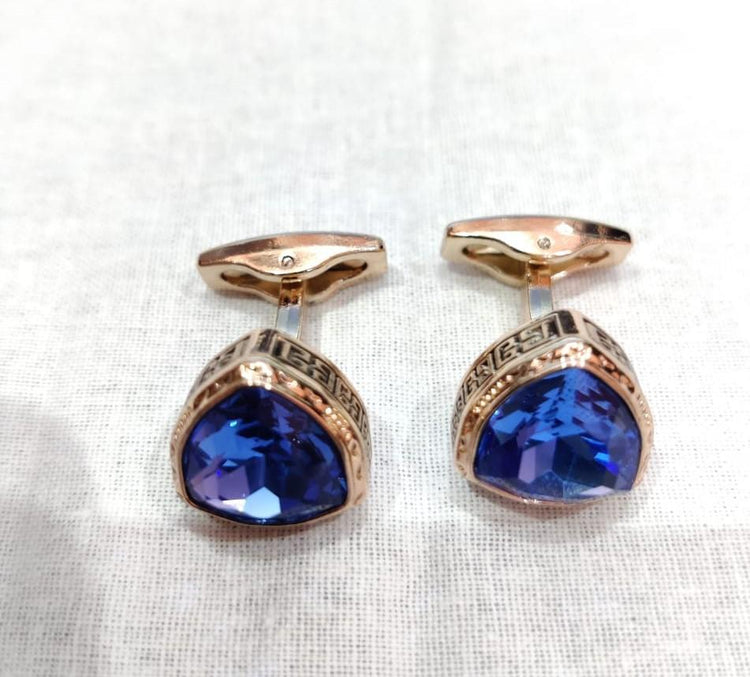 Bule Stone Triangular Shaped Rose Gold Cufflinks