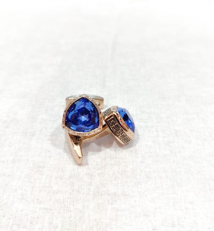 Bule Stone Triangular Shaped Rose Gold Cufflinks