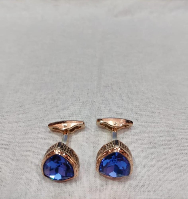 Bule Stone Triangular Shaped Rose Gold Cufflinks