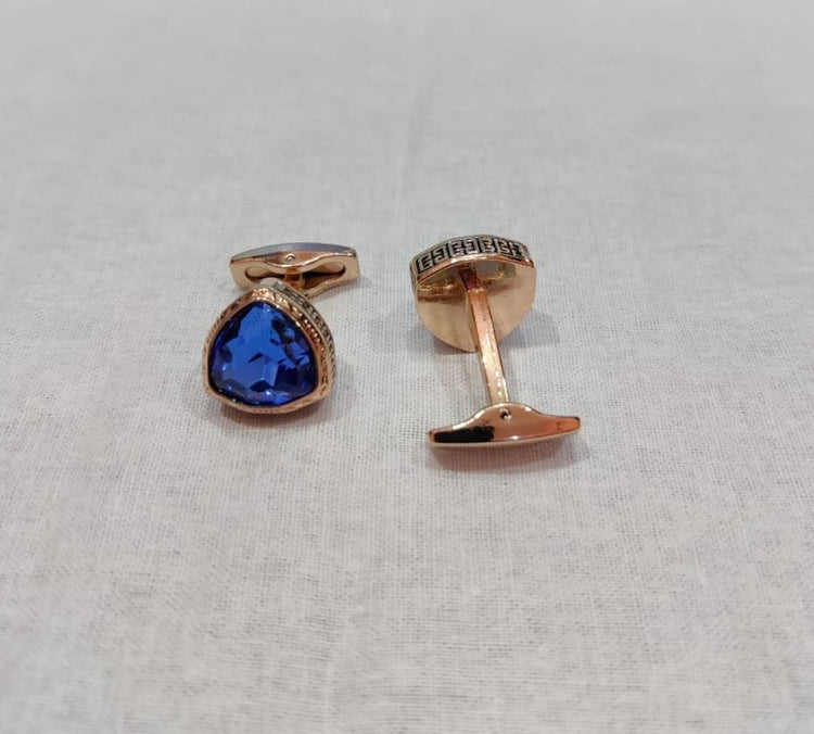 Bule Stone Triangular Shaped Rose Gold Cufflinks