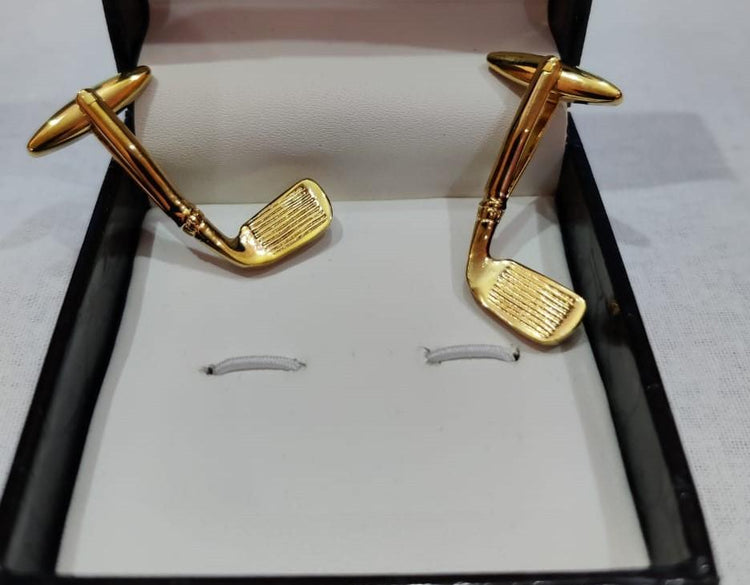 Yellow Gold Golf Clubs Cufflinks