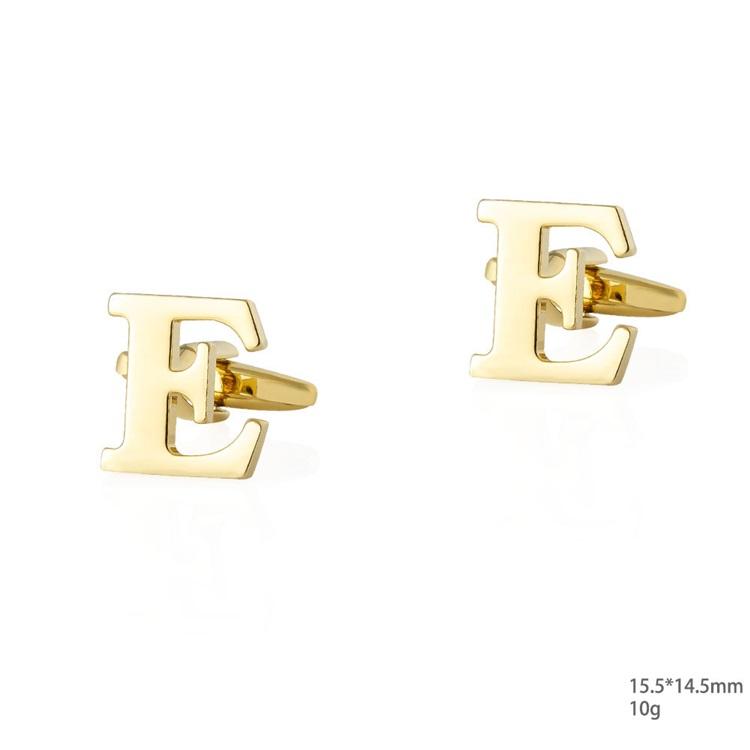 Personalized Letter E Gold Cufflinks-SHOPWITHSTYLE