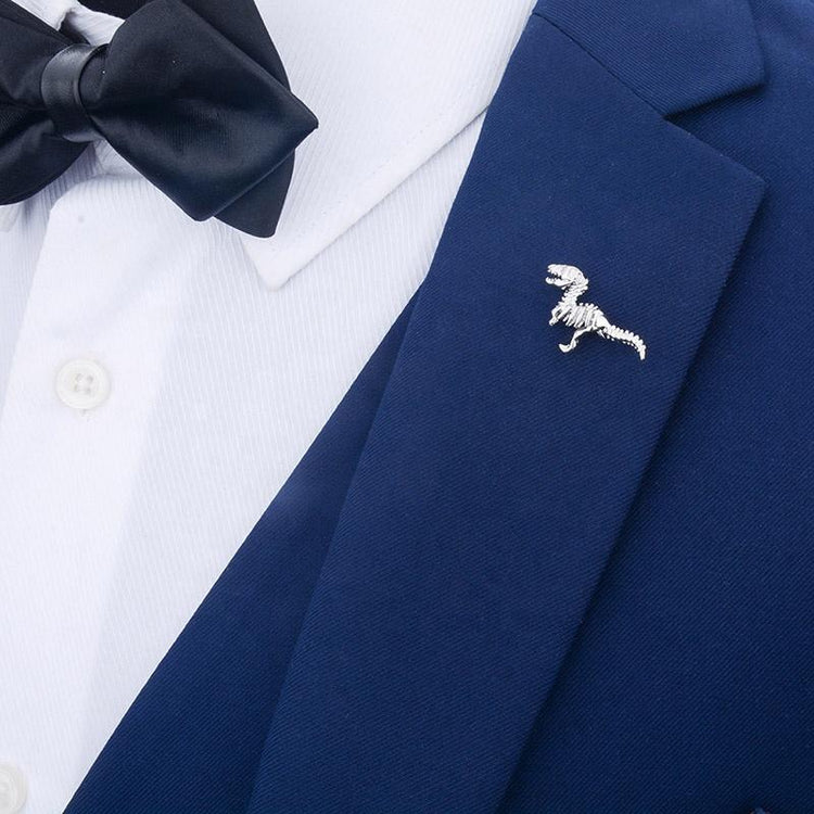 Silver Dinosaur Lapel Pin-SHOPWITHSTYLE